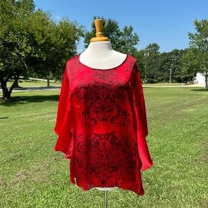 Red floral print top